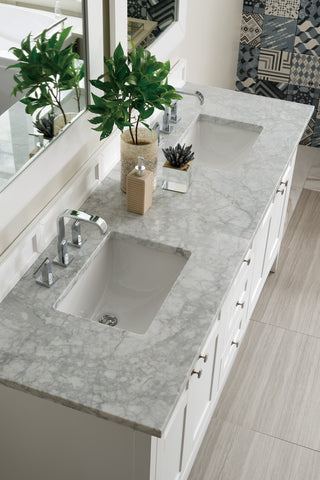 72 Inch Palisades Freestanding Vanity in Bright White / Carrara White Top