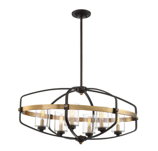 Kirkland Six Light Linear Chandelier in English Bronze and Warm Brass
