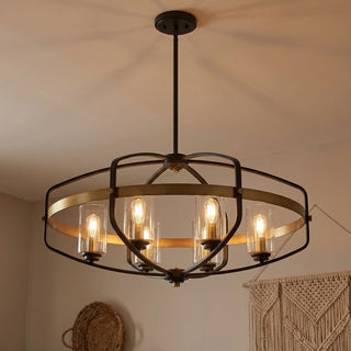 Kirkland Six Light Linear Chandelier in English Bronze and Warm Brass