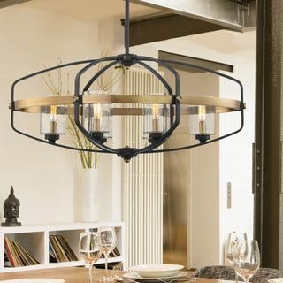 Kirkland Six Light Linear Chandelier in English Bronze and Warm Brass