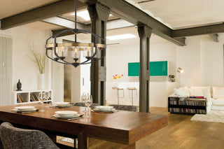 Kirkland Five Light Pendant in English Bronze and Warm Brass