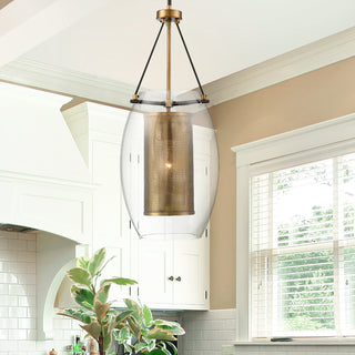 Dunbar One Light Pendant in Warm Brass with Bronze Accents