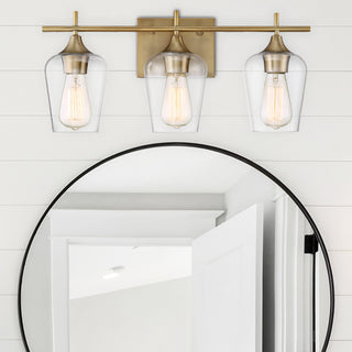Octave Three Light Bath Bar in Warm Brass