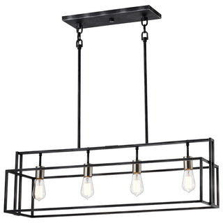 Lake Four Light Island Pendant in Iron Black / Brushed Nickel Accents