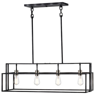 Lake Four Light Island Pendant in Iron Black / Brushed Nickel Accents