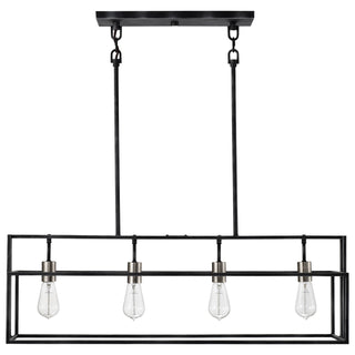 Lake Four Light Island Pendant in Iron Black / Brushed Nickel Accents