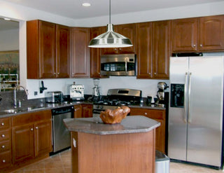 One Light Pendant in Brushed Nickel / White Interior