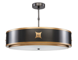 Huntsman Three Light Pendant in Satin Black/Antique Brass/White