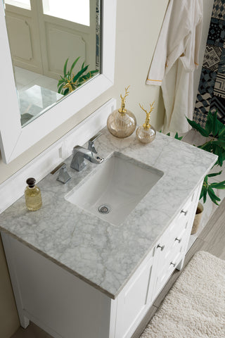 36 Inch Palisades Freestanding Vanity in Bright White / Carrara White Top