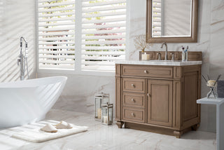 36 Inch Bristol Freestanding Vanity in Whitewashed Walnut / Arctic Fall Solid Surface Top