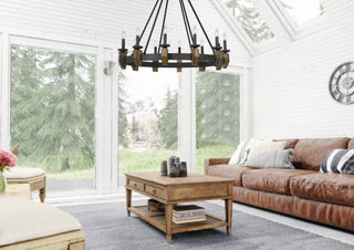 Cruz 12 Light Chandelier in Bronze/Wood