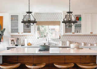 Helena Three Light Pendant in Texture Gray With Moroccan Bronze