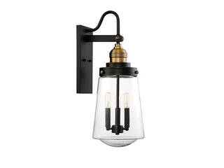 Macauley Three Light Wall Lantern in Vintage Black with Warm Brass