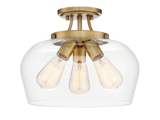 Octave Three Light Semi-Flush Mount in Warm Brass