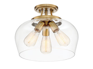 Octave Three Light Semi-Flush Mount in Warm Brass