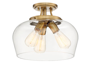 Octave Three Light Semi-Flush Mount in Warm Brass
