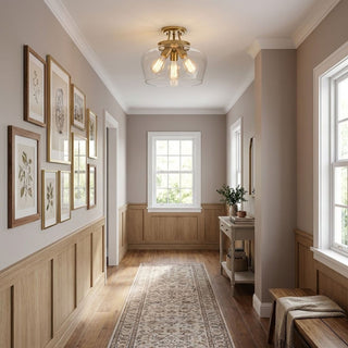 Octave Three Light Semi-Flush Mount in Warm Brass