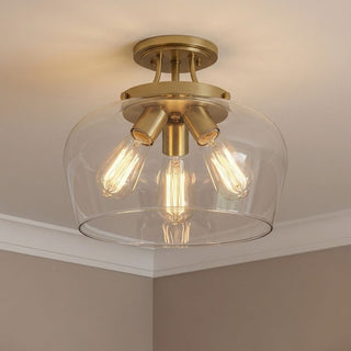 Octave Three Light Semi-Flush Mount in Warm Brass