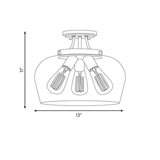 Octave Three Light Semi-Flush Mount in Warm Brass