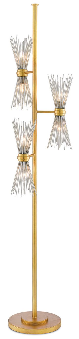 Novatude Six Light Floor Lamp in Antique Gold Leaf/Contemporary Silver Leaf