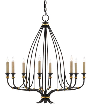Currey and Company - 9000-0214 - Eight Light Chandelier - Folgate - French Black/Gold Leaf