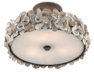 Oyster Shell Three Light Semi-Flush Mount in Natural/Textured Bronze/White