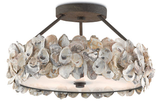 Currey and Company - 9000-0265 - Three Light Semi-Flush Mount - Oyster Shell - Natural/Textured Bronze/White
