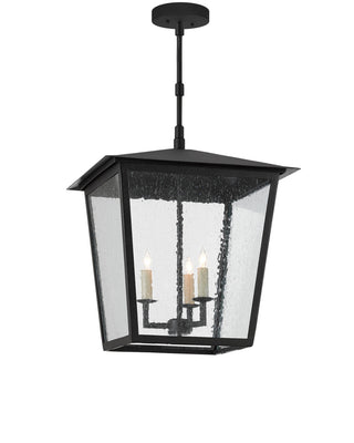 Bening Three Light Outdoor Lantern in Midnight Black/Clear Seeded