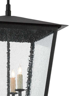 Bening Three Light Outdoor Lantern in Midnight Black/Clear Seeded