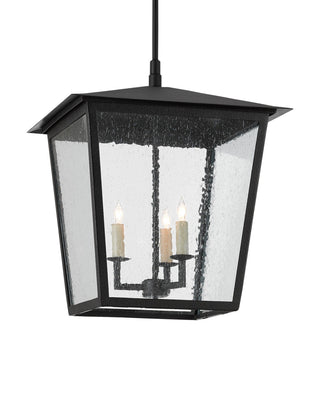 Currey and Company - 9500-0002 - Three Light Outdoor Lantern - Bening - Midnight Black/Clear Seeded