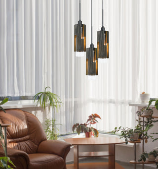 Three Light Chandelier in Wood