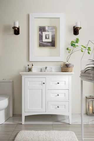 36 Inch Palisades Freestanding Vanity in Bright White / Arctic Fall Top