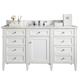 60 Inch Brittany Freestanding Vanity in Bright White / Arctic Fall Solid Surface Top