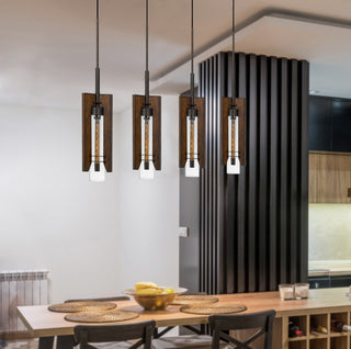 Almeria Four Light Pendant in Pine/Iron