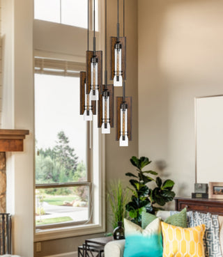 Almeria Five Light Pendant in Pine/Iron