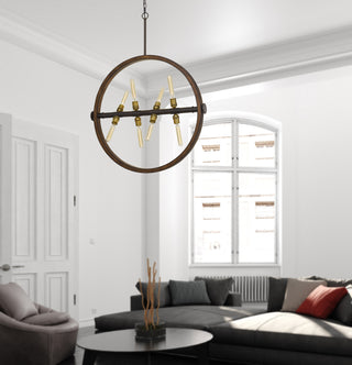 Teramo Eight Light Chandelier in Oak/Iron