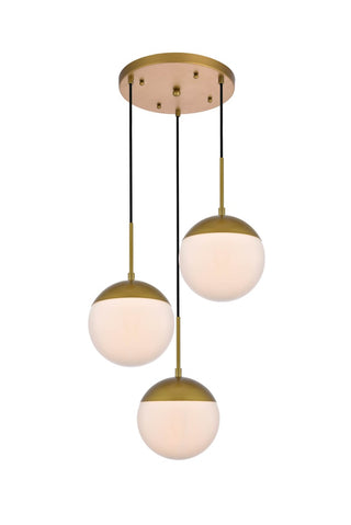 Elegant Lighting - LD6072BR - Three Light Pendant - Eclipse - Brass and frosted white