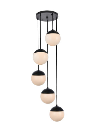 Elegant Lighting - LD6074BK - Five Light Pendant - Eclipse - Black and frosted white