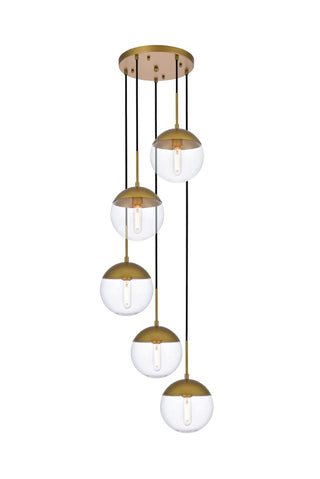 Elegant Lighting - LD6079BR - Five Light Pendant - Eclipse - Brass and Clear
