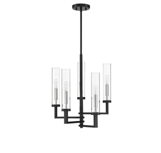 Folsom Five Light Chandelier in Matte Black with Polished Chrome Accents