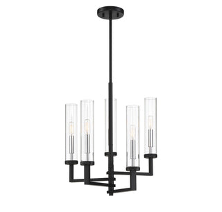 Folsom Five Light Chandelier in Matte Black with Polished Chrome Accents
