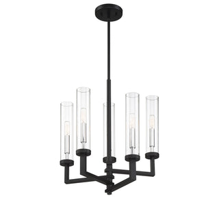 Folsom Five Light Chandelier in Matte Black with Polished Chrome Accents