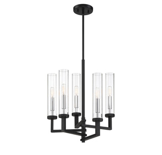 Folsom Five Light Chandelier in Matte Black with Polished Chrome Accents