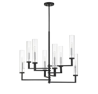 Folsom Eight Light Chandelier in Matte Black with Polished Chrome Accents