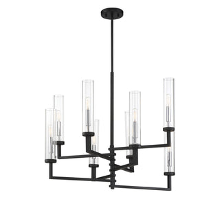 Folsom Eight Light Chandelier in Matte Black with Polished Chrome Accents