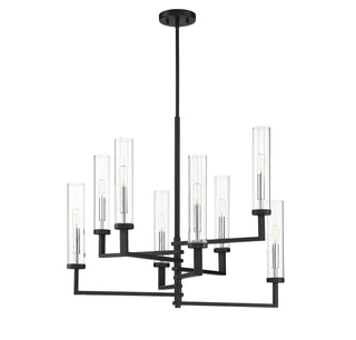 Folsom Eight Light Chandelier in Matte Black with Polished Chrome Accents