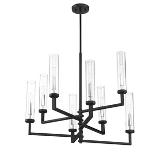 Folsom Eight Light Chandelier in Matte Black with Polished Chrome Accents