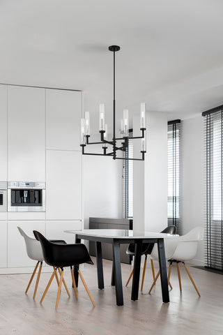 Folsom Eight Light Chandelier in Matte Black with Polished Chrome Accents
