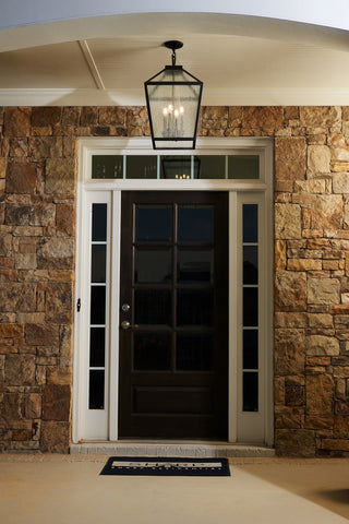 Woodstock Four Light Outdoor Hanging Lantern in Black