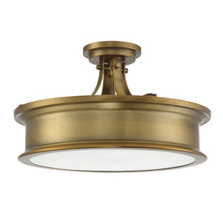 Watkins Three Light Semi-Flush Mount in Warm Brass
